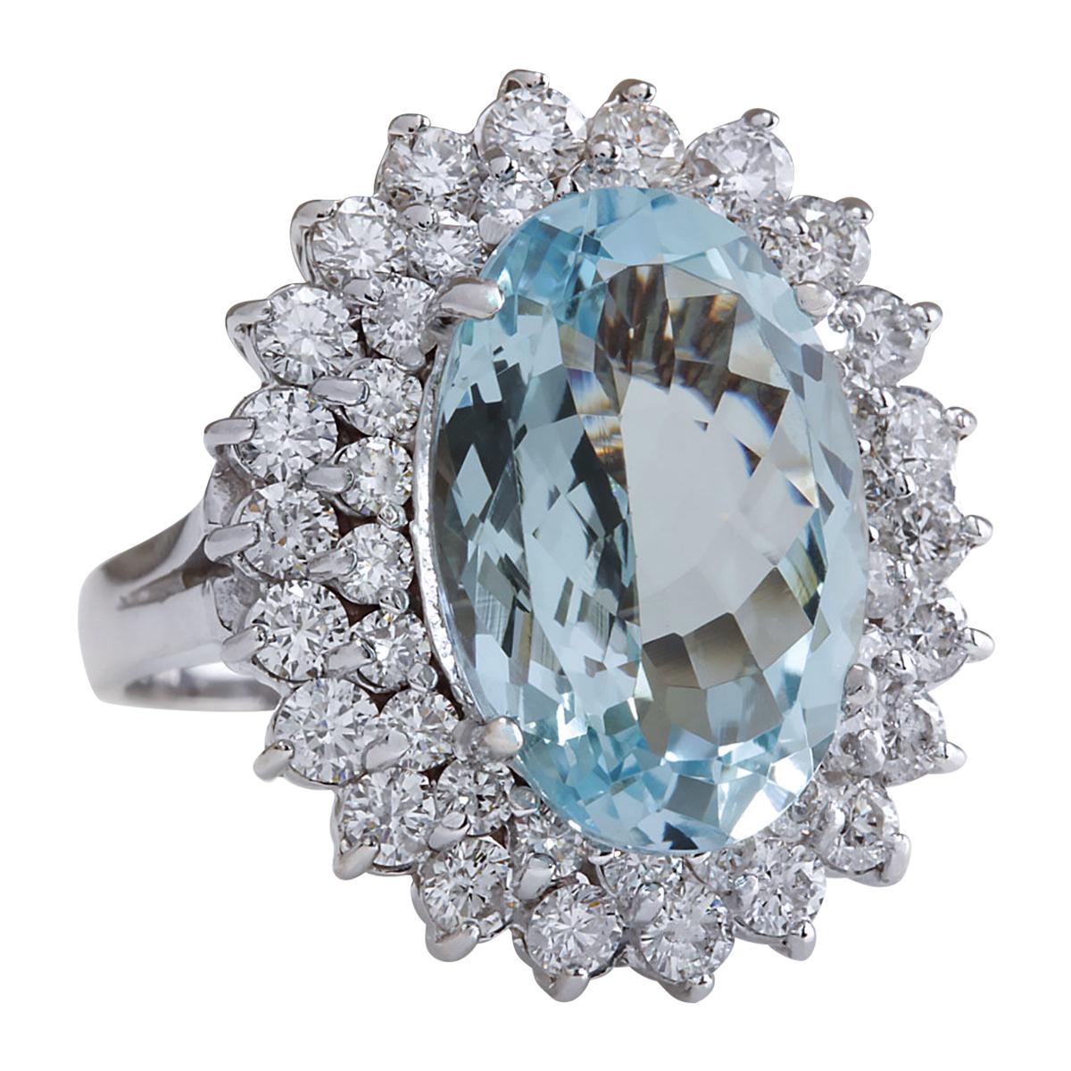 Stamped: 14K White Gold
Total Ring Weight: 7.7 Grams
Total Natural Aquamarine Weight is 7.89 Carat (Measures: 15.00x10.00 mm)
Color: Blue
Total Natural Diamond Weight is 1.85 Carat
Color: F-G, Clarity: VS2-SI1
Face Measures: 22.15x18.75 mm
Sku: