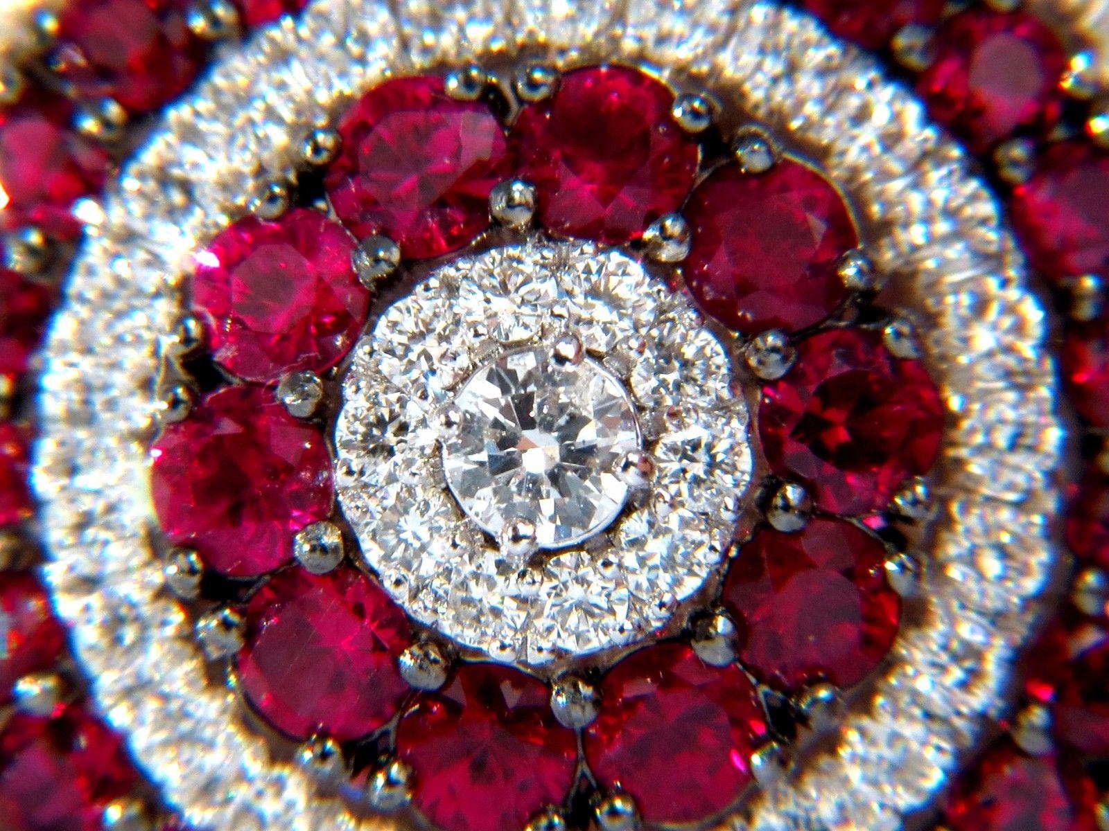 Women's or Men's 9.74 Carat Natural Red Ruby Diamond Dangling Earrings 18 Karat Roulette Bullseye For Sale