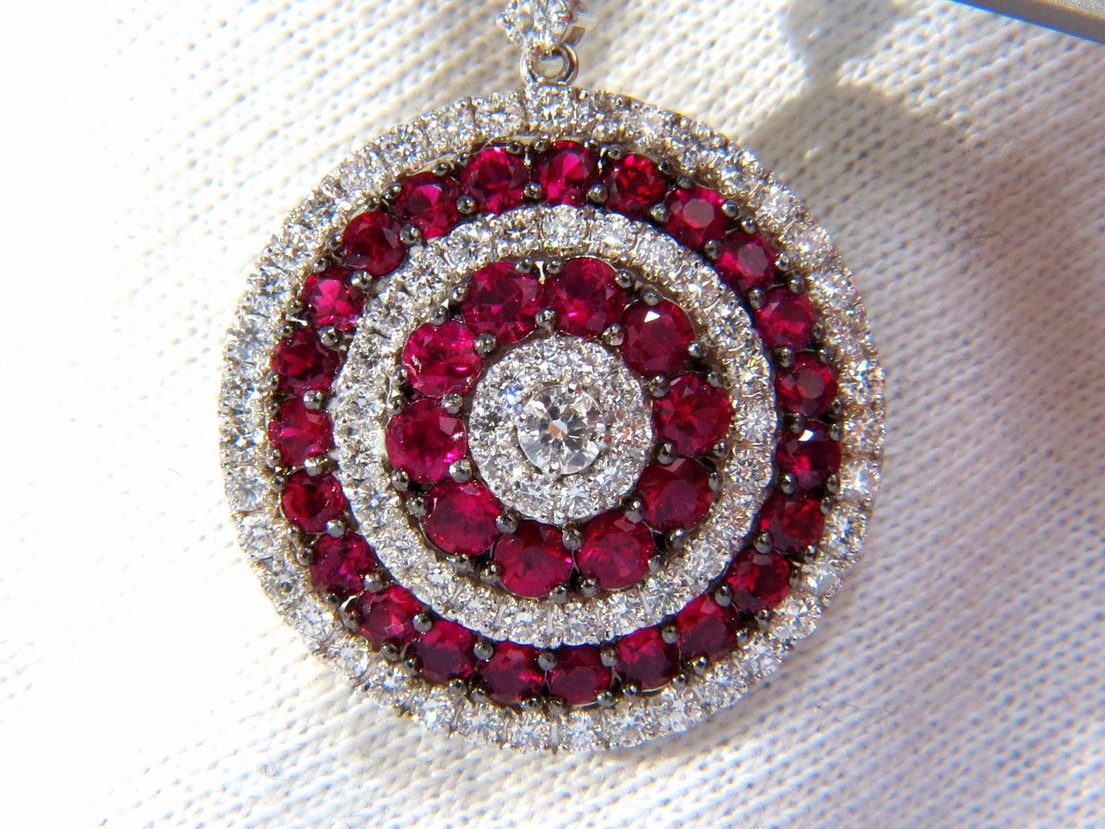 9.74 Carat Natural Red Ruby Diamond Dangling Earrings 18 Karat Roulette Bullseye For Sale 2