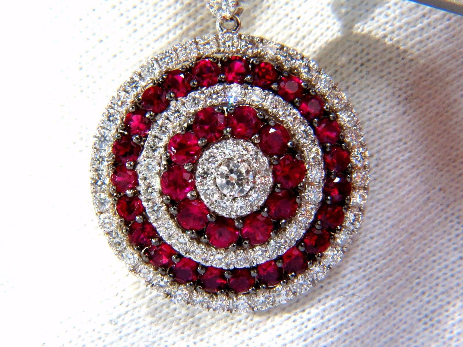 9.74 Carat Natural Red Ruby Diamond Dangling Earrings 18 Karat Roulette Bullseye For Sale 3