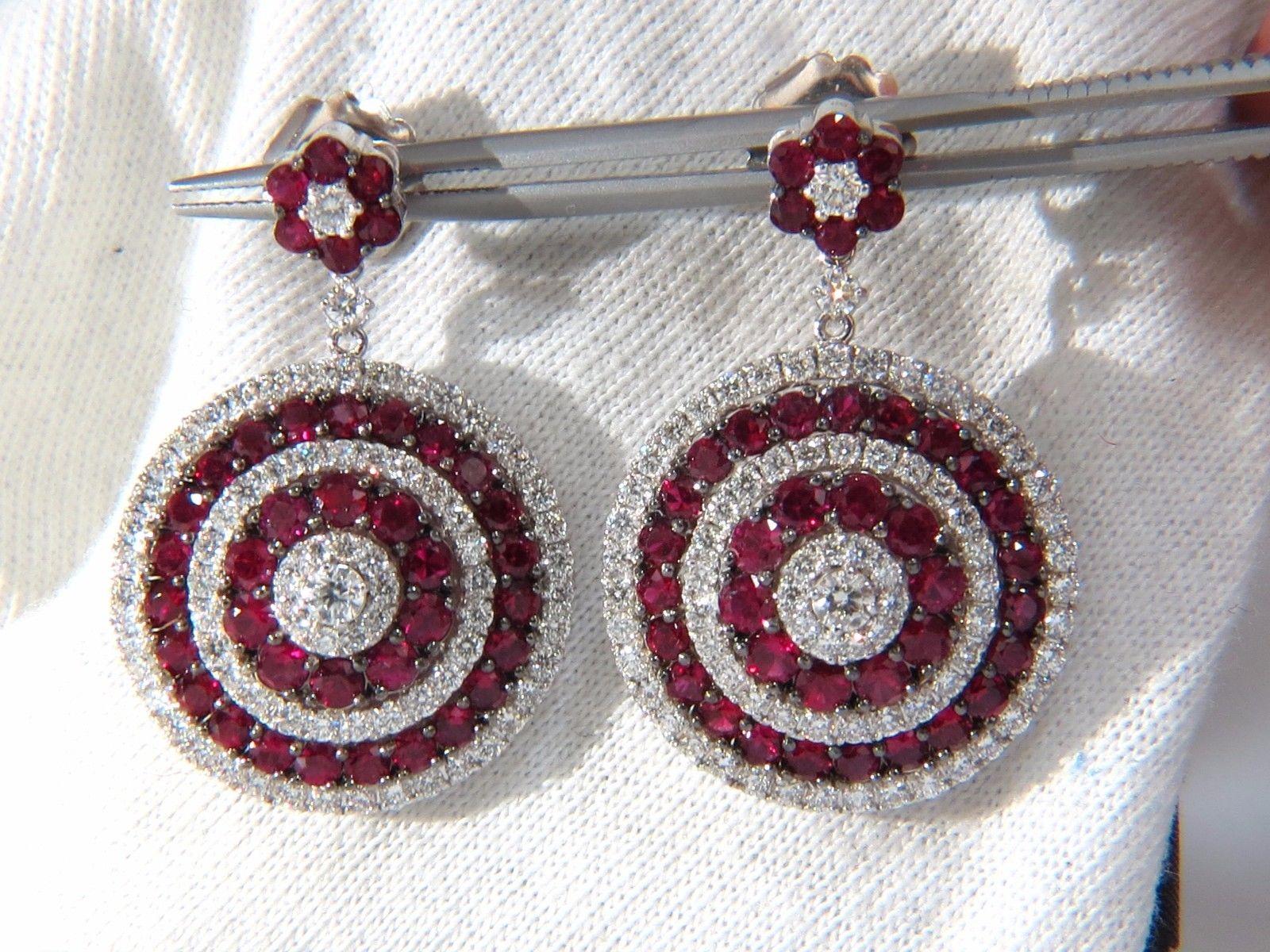 9.74 Carat Natural Red Ruby Diamond Dangling Earrings 18 Karat Roulette Bullseye For Sale 4