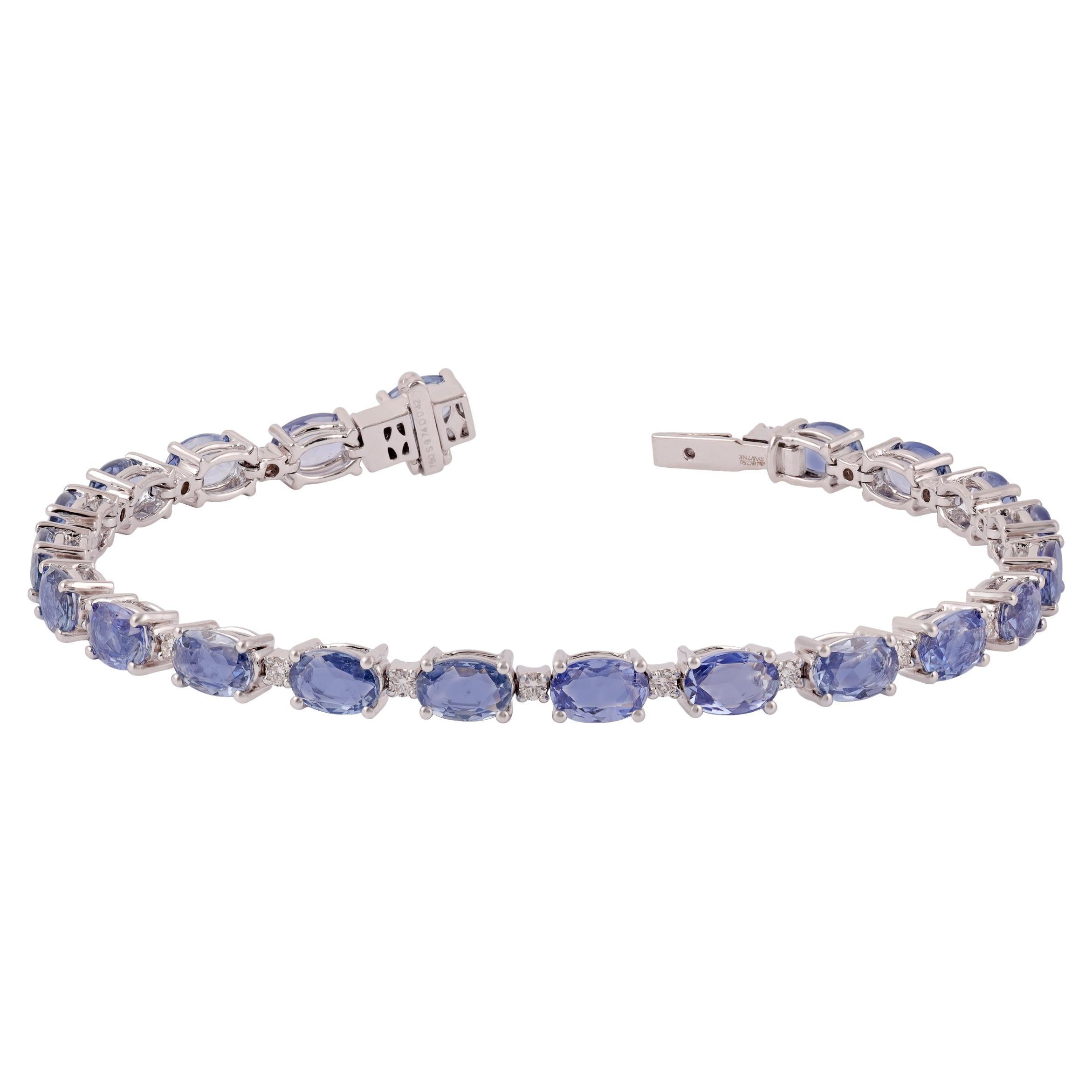 9.74 Carat Sapphire and Diamond Bracelet in 18k White Gold For Sale