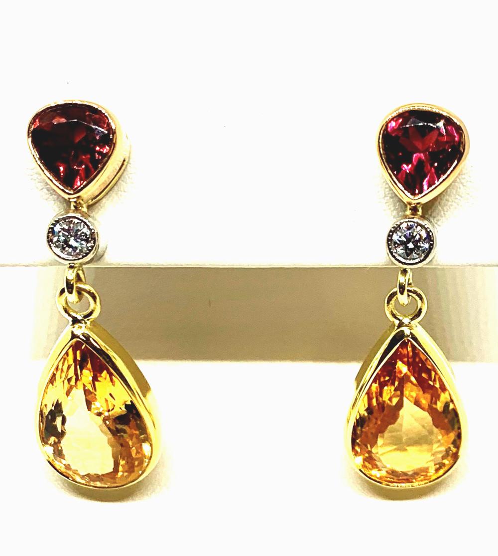 Precious Topaz and Garnet Drop Earrings 18K Yellow Gold, 9.74 Carats Total  For Sale 3