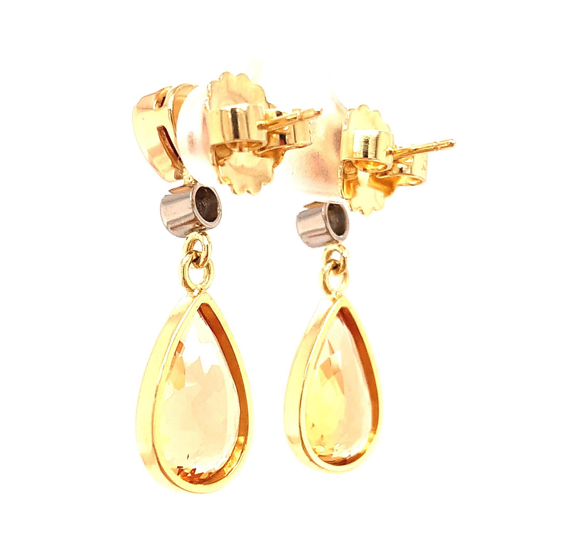 Pear Cut Precious Topaz and Garnet Drop Earrings 18K Yellow Gold, 9.74 Carats Total  For Sale