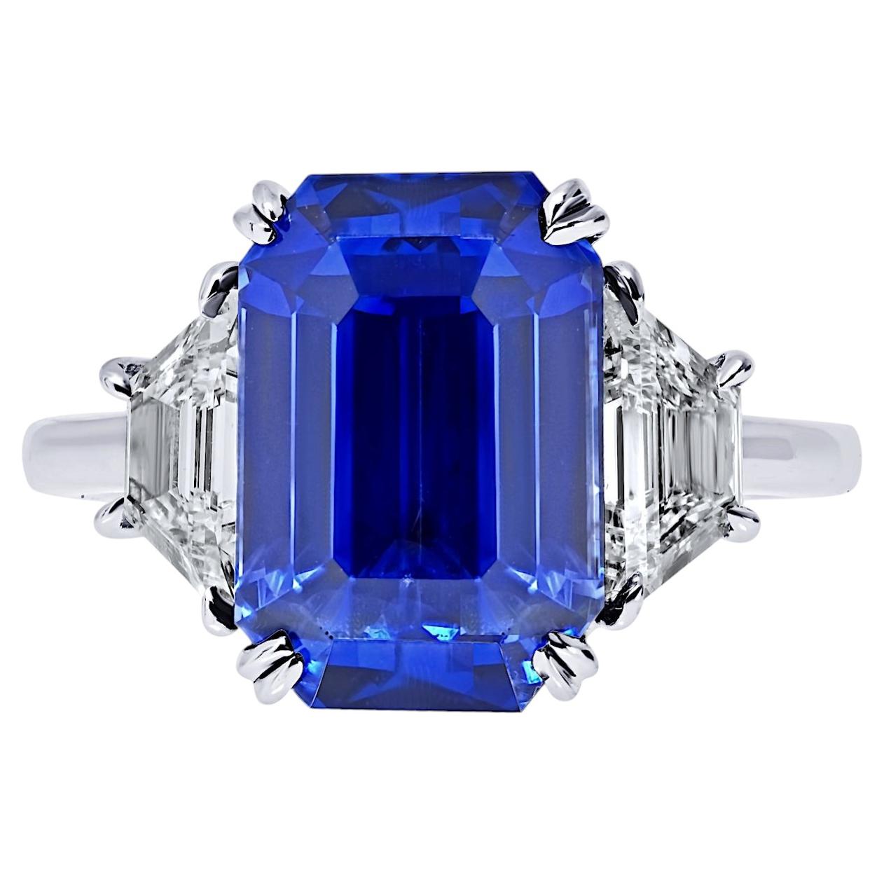 9.74ct Blue Sapphire AGL No Heat Ceylon Three Stone Ring