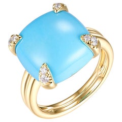 9.74ct Cushion Cabochon Sleeping Beauty Turquoise Ring in 14K Yellow Gold