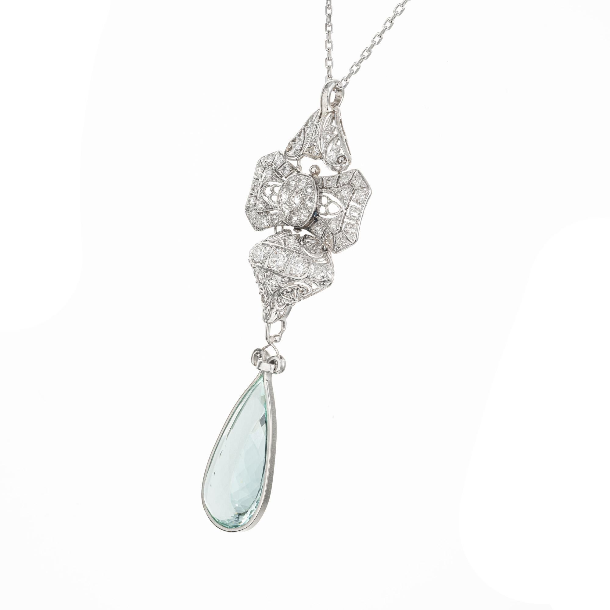 Women's 9.75 Carat Aquamarine Diamond Platinum Pendant Necklace For Sale