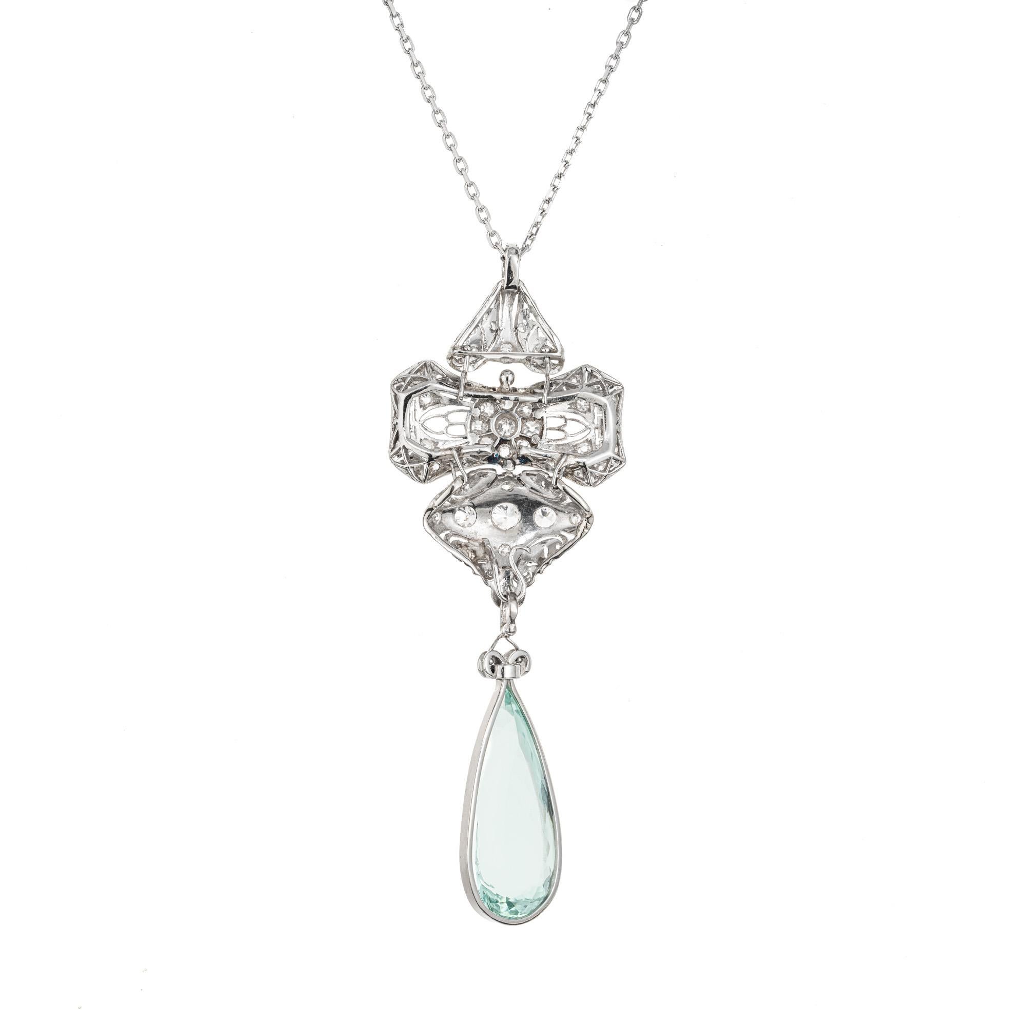 9.75 Carat Aquamarine Diamond Platinum Pendant Necklace For Sale 1