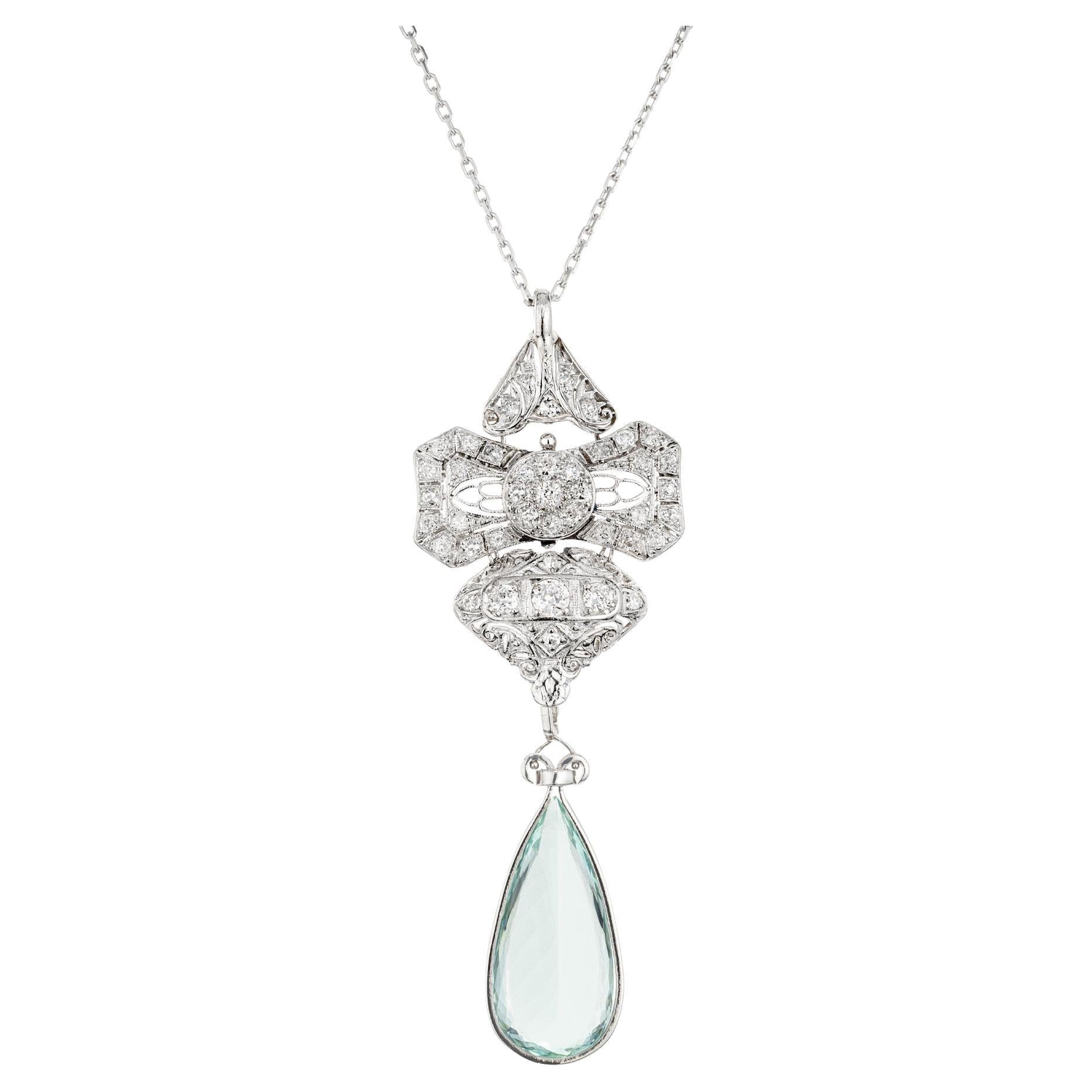 9.75 Carat Aquamarine Diamond Platinum Pendant Necklace