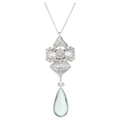 9.75 Carat Aquamarine Diamond Platinum Pendant Necklace