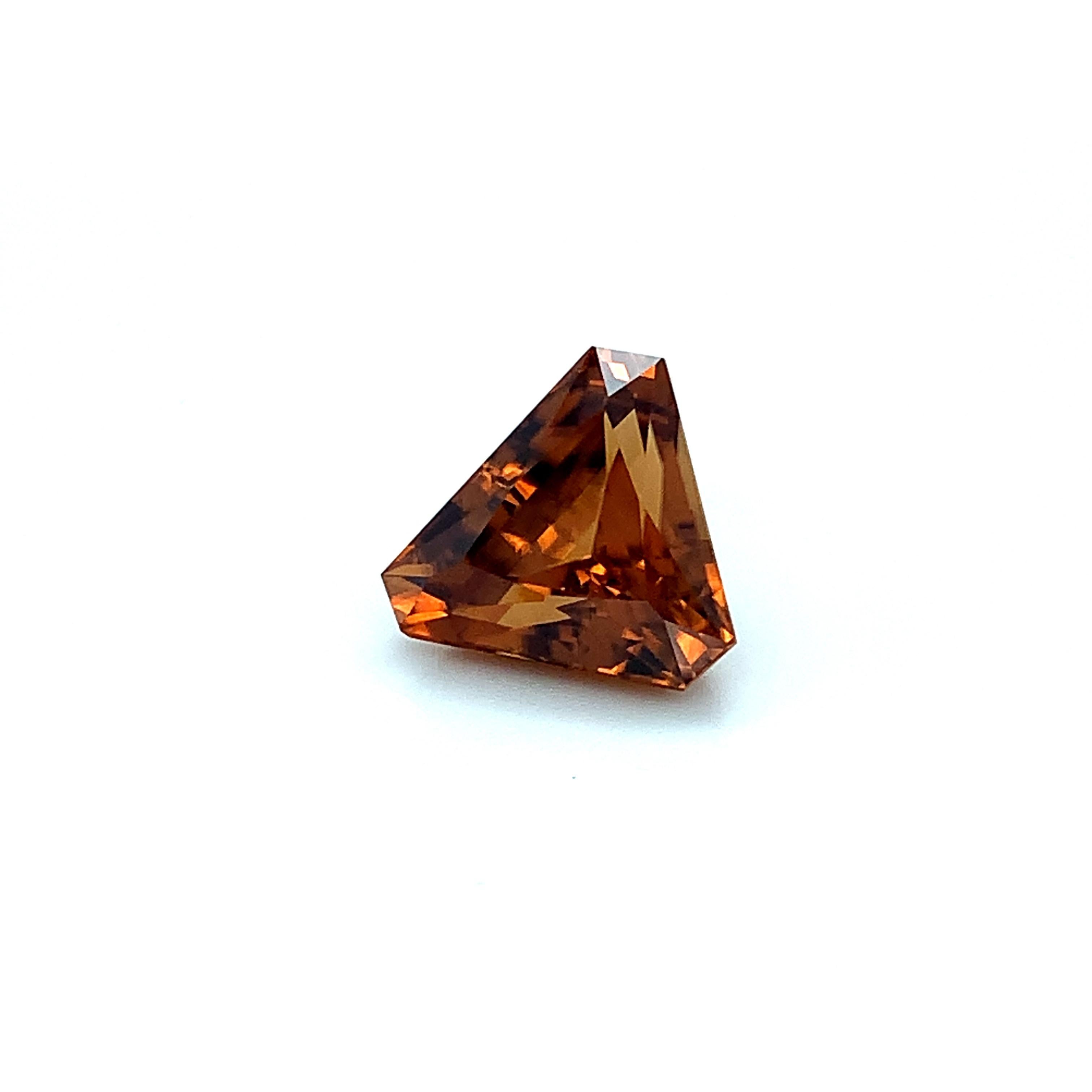 Artisan 9.75 Carat Orange Brown Zircon Triangle, Loose Gemstone For Sale