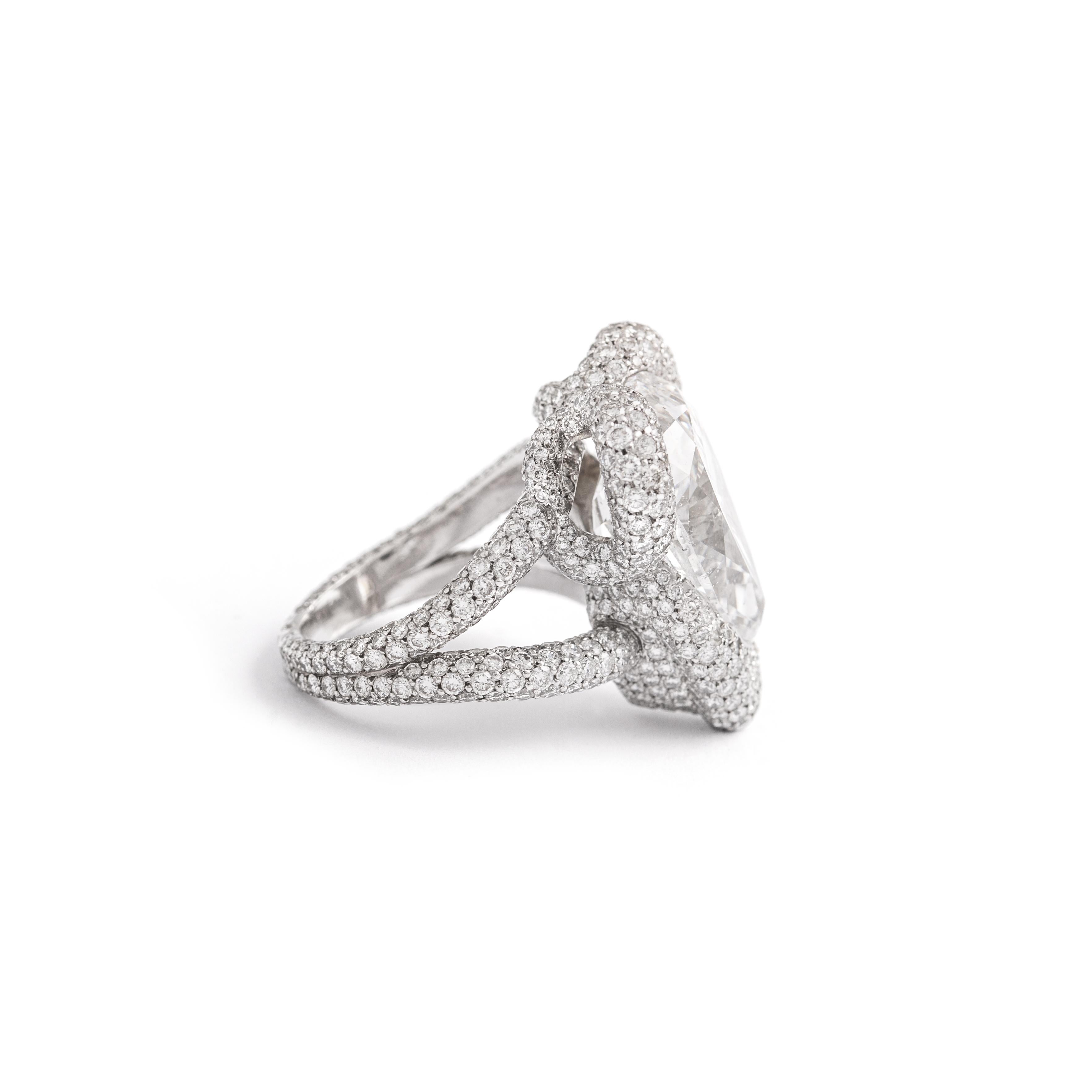 Contemporary 9.75 Carat Pear Shape Diamond D color Ring For Sale