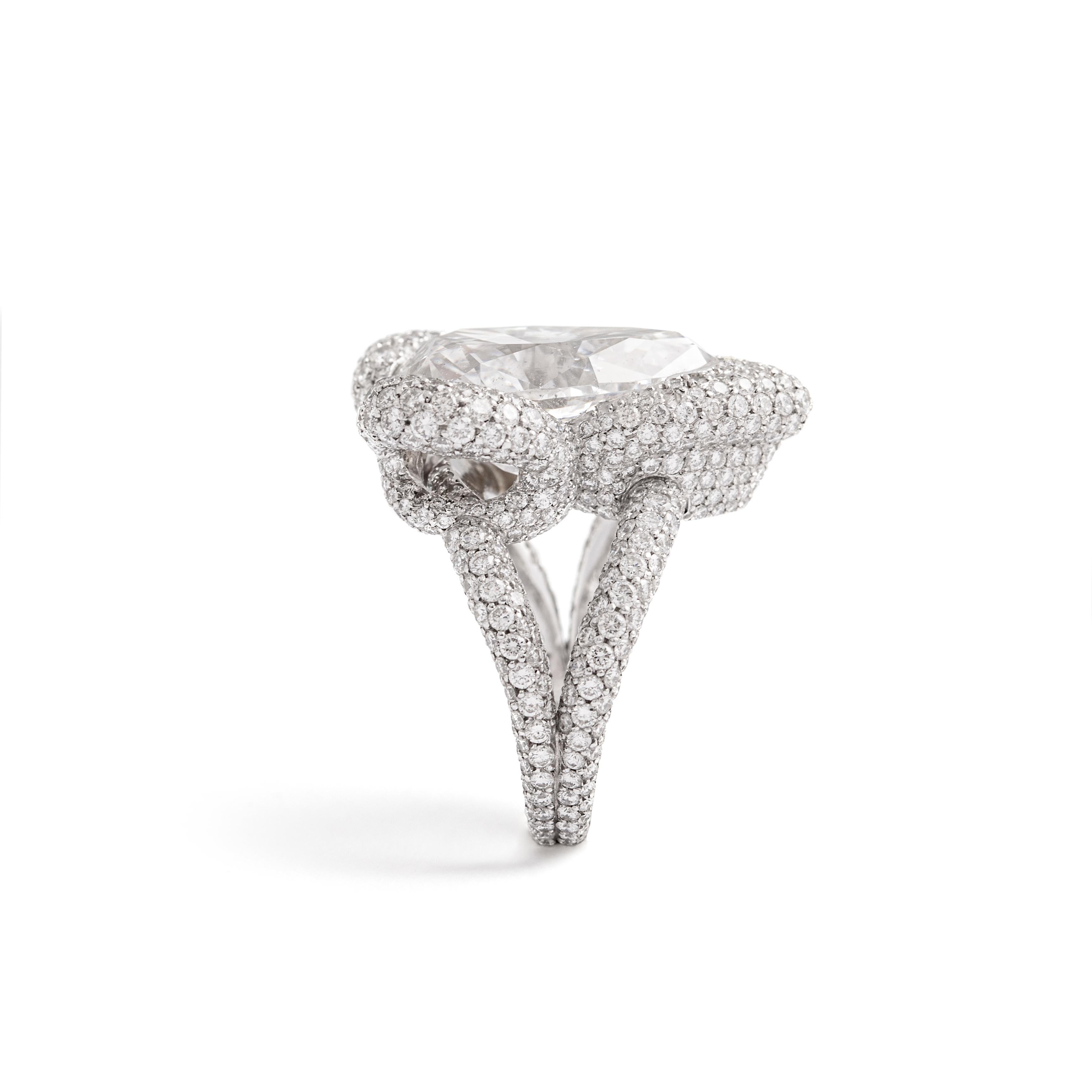 Women's or Men's 9.75 Carat Pear Shape Diamond D color Ring For Sale