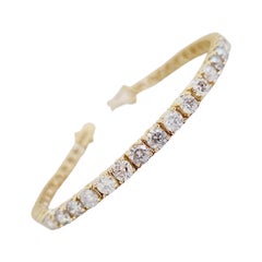 9.75 Carat Round Brilliant Cut Diamond Tennis Bracelet 14 Karat Yellow Gold