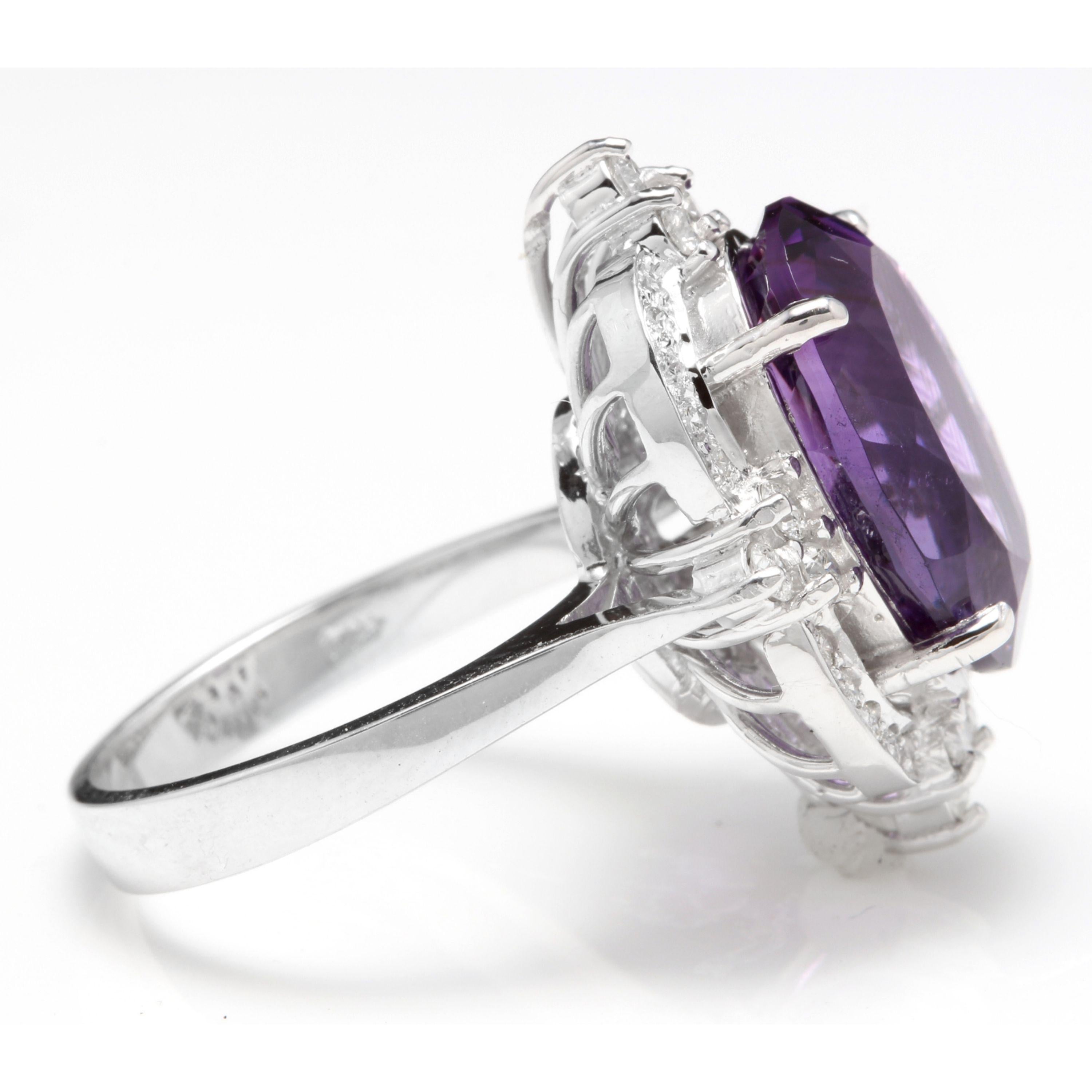Mixed Cut 9.75 Carat Natural Impressive Amethyst and Diamond 14K Solid White Gold Ring For Sale