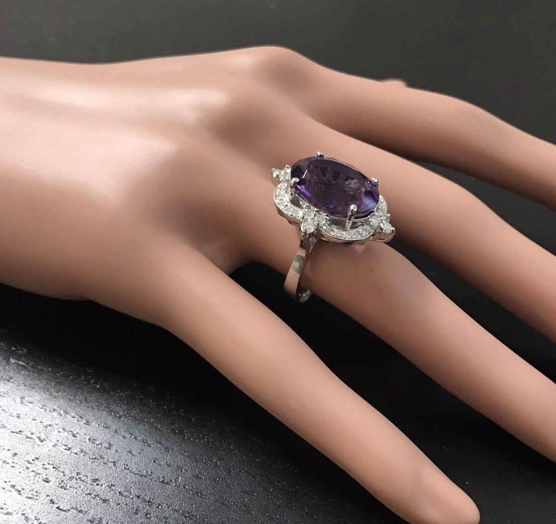 9.75 Carat Natural Impressive Amethyst and Diamond 14K Solid White Gold Ring For Sale 1