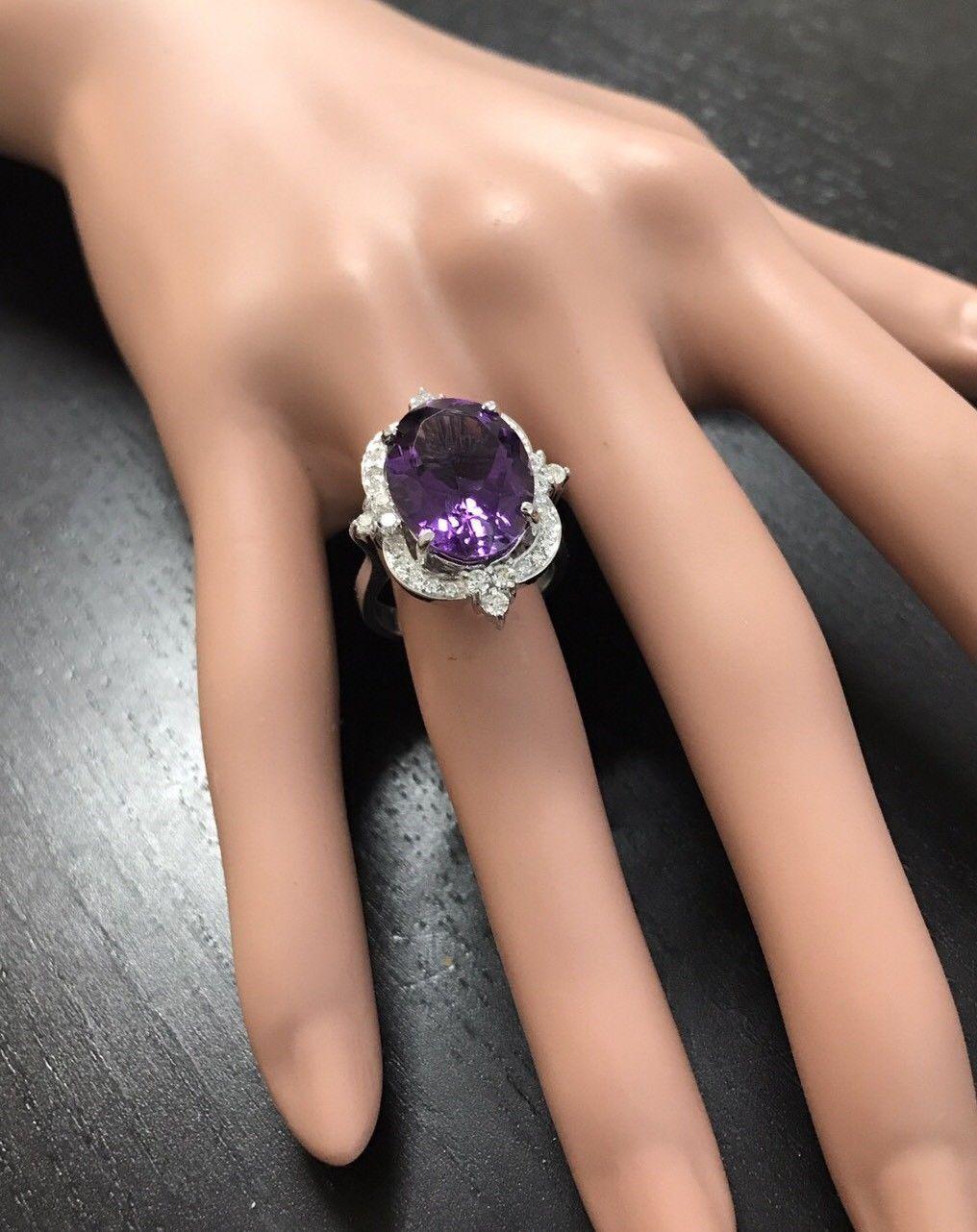 9.75 Carat Natural Impressive Amethyst and Diamond 14K Solid White Gold Ring For Sale 2