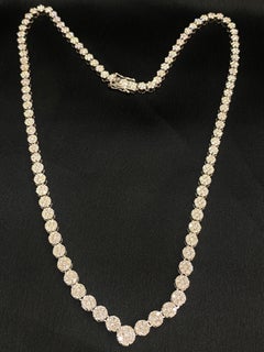 9.75 Ct F/VS1 Round Brilliant Diamonds Cluster Tennis Necklace 14K White Gold