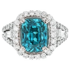 Bague en or blanc massif 14 carats avec zircon bleu naturel de 9,75 carats et diamants d'aspect joli