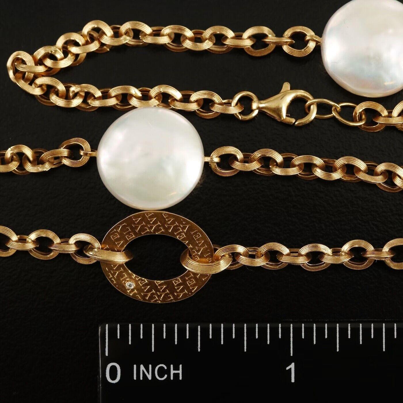 $9750 / Yvel Biwa Coin Pearl Diamond Statin Necklace / 18k Gold In New Condition For Sale In Rancho Mirage, CA