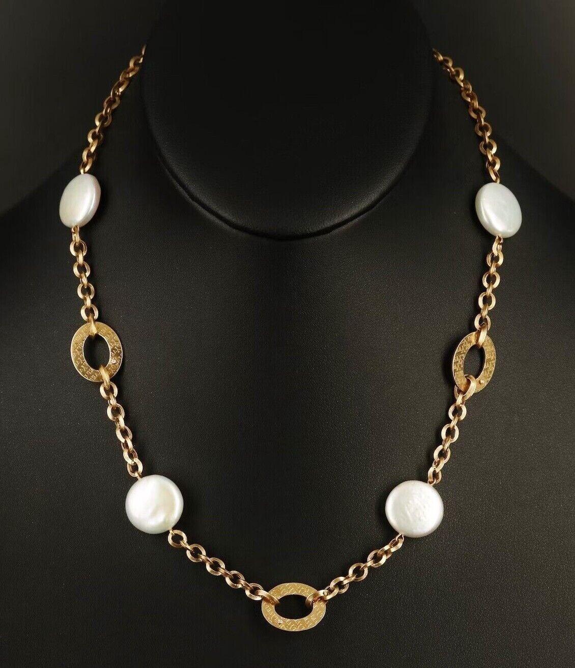 $9750 / Yvel Biwa Coin Pearl Diamond Statin Necklace / 18k Gold For Sale 2