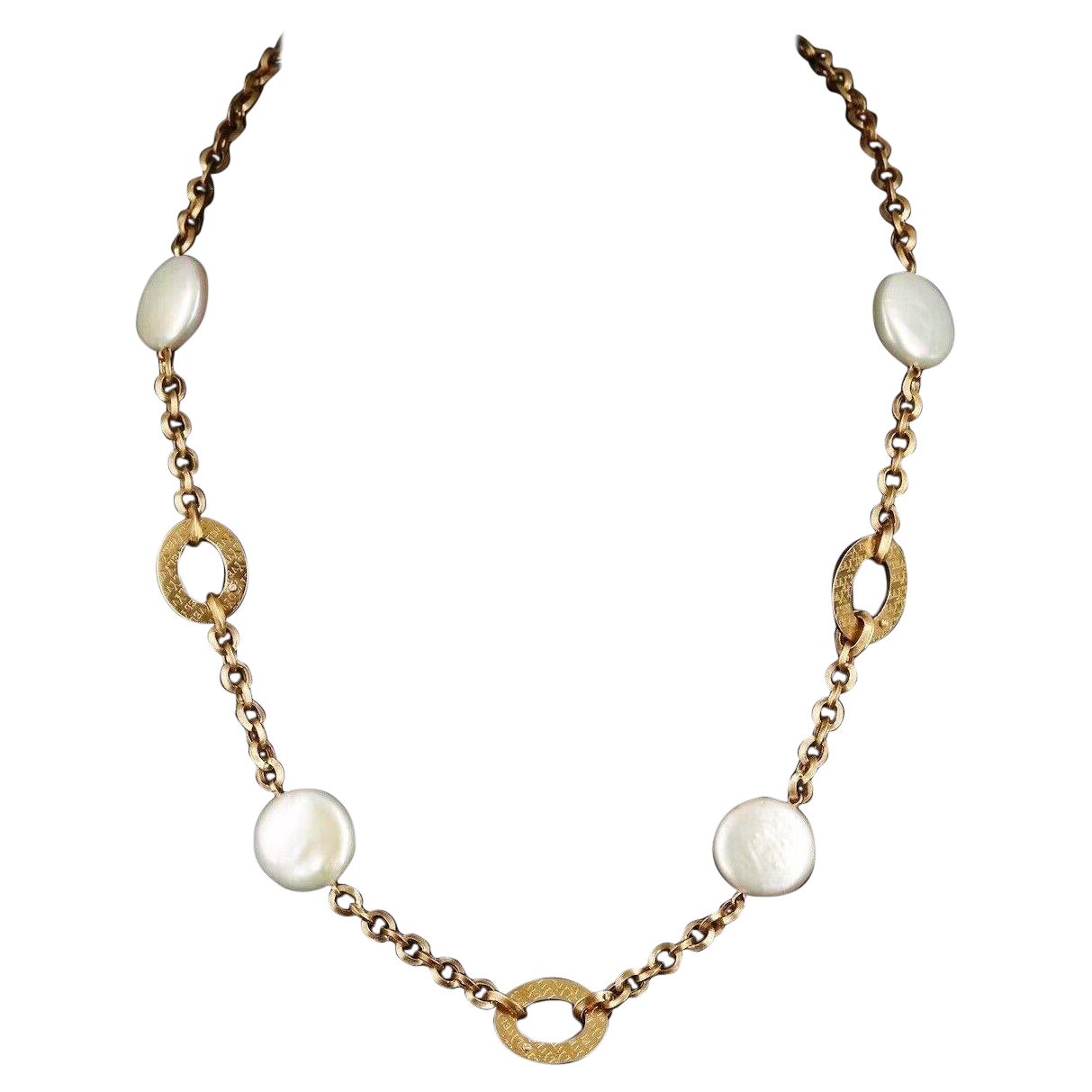 $9750 / Yvel Biwa Coin Pearl Diamond Statin Necklace / 18k Gold For Sale