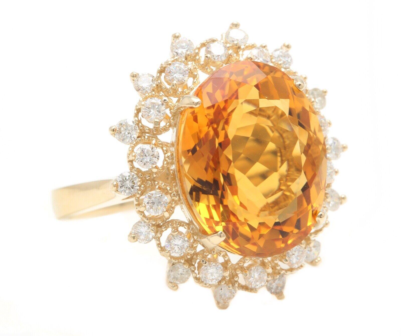 9.75 Carats Exquisite Natural Citrine and Diamond 14K Solid Yellow Gold Ring

Suggested Replacement Value: $5,500.00

Total Natural Oval Citrine Weights: Approx. 9.00 Carats 

Citrine Measures: 15 x 12mm

Natural Round Diamonds Weight: Approx. 0.75