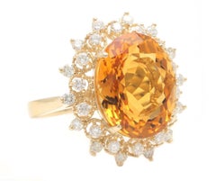 9.75Ct Natural Citrine and Diamond 14K Solid Yellow Gold Ring