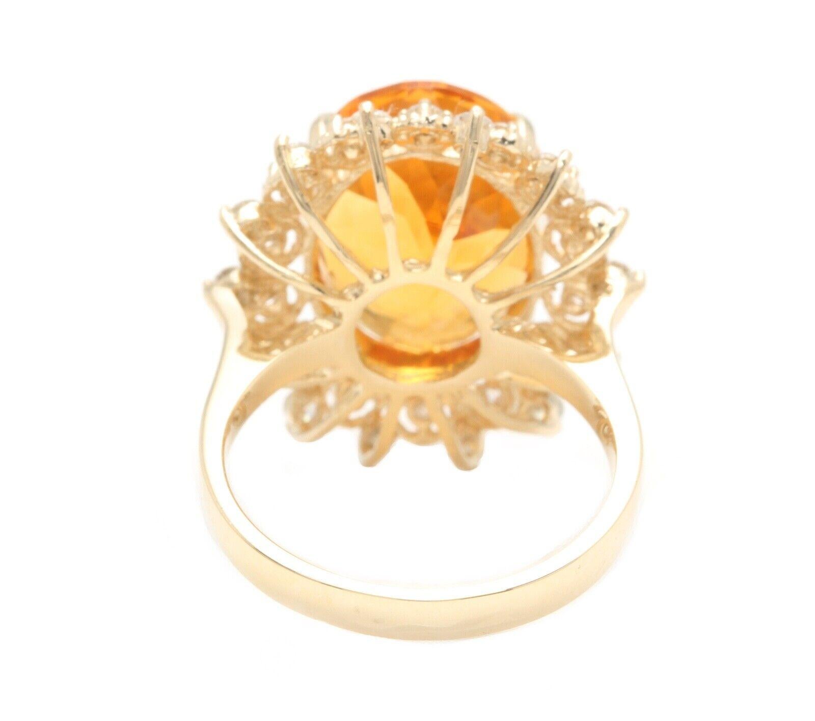 9.75Ct Natural Citrine and Diamond 14K Solid Yellow Gold Ring In New Condition For Sale In Los Angeles, CA