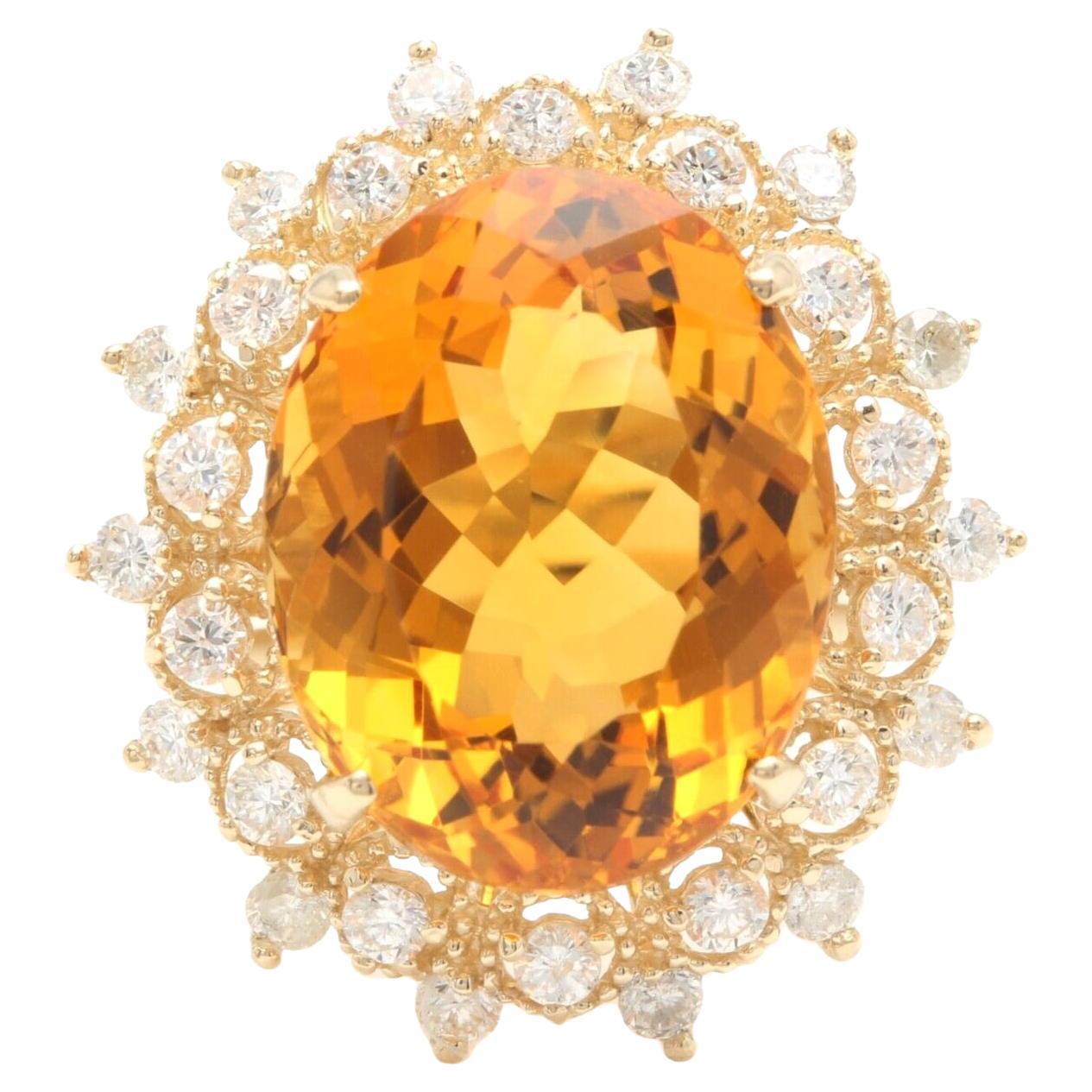 9.75Ct Natural Citrine and Diamond 14K Solid Yellow Gold Ring For Sale