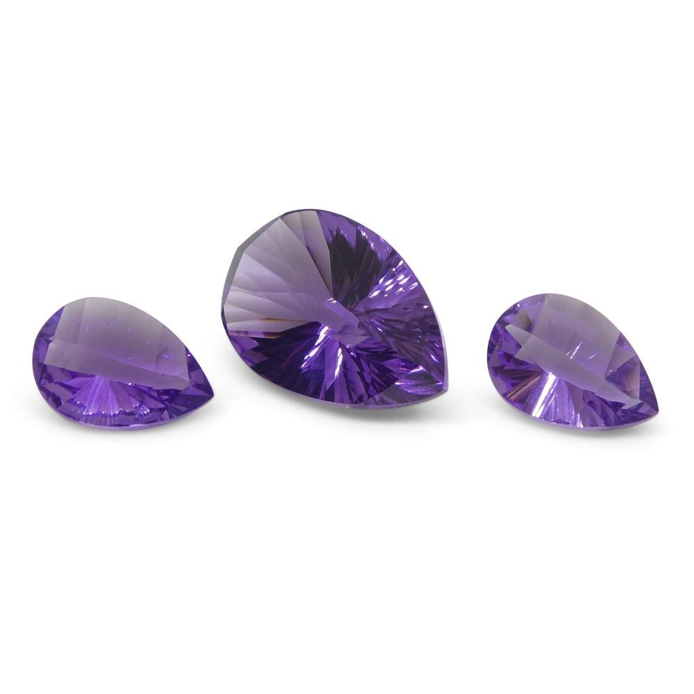 9.75ct Pear Amethyst 'Gloria' Fantasy/Fancy Cut Pair In New Condition For Sale In Toronto, Ontario