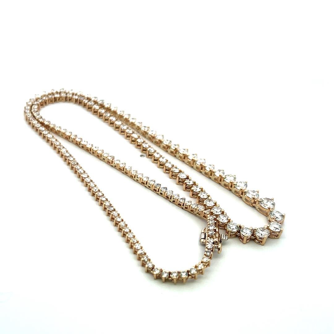 Collier Riviera en or jaune 14 carats, diamant rond brillant de 9,75 ct (F VS) en vente 5