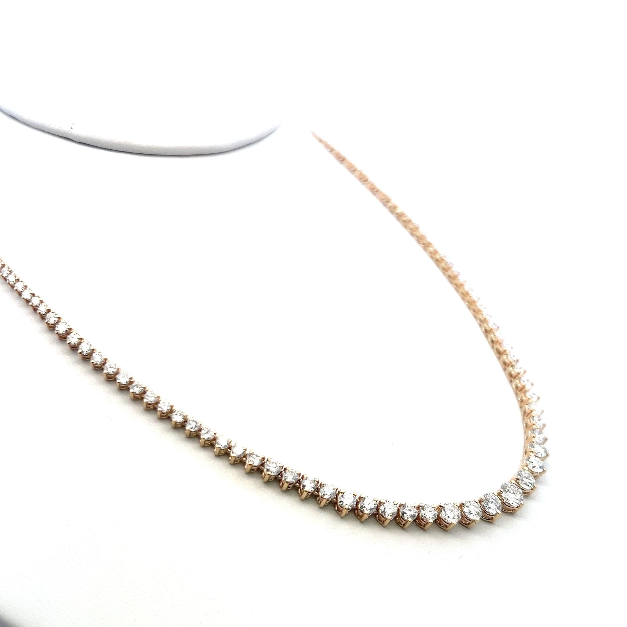 Taille brillant Collier Riviera en or jaune 14 carats, diamant rond brillant de 9,75 ct (F VS) en vente