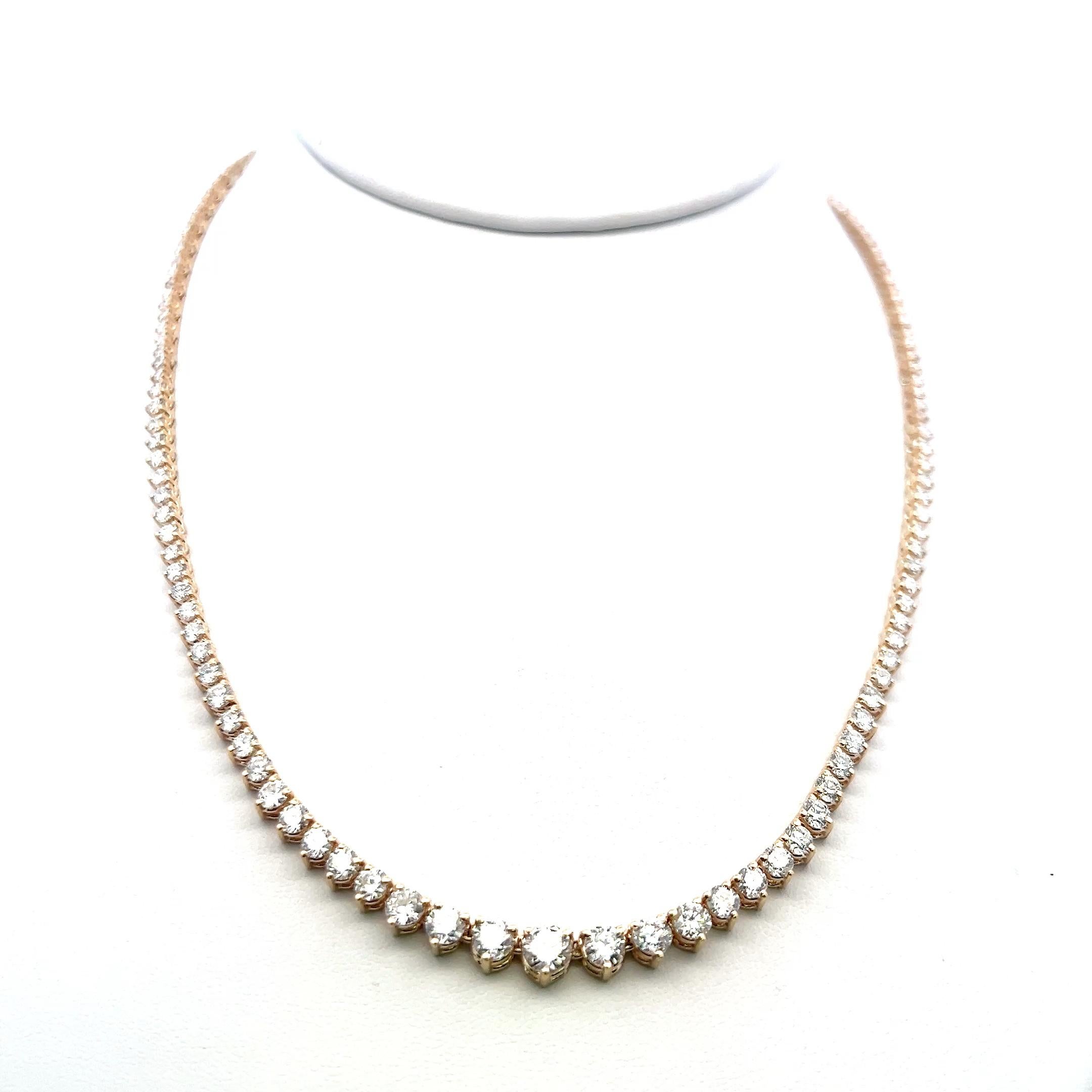 Collier Riviera en or jaune 14 carats, diamant rond brillant de 9,75 ct (F VS) Neuf - En vente à New York, NY