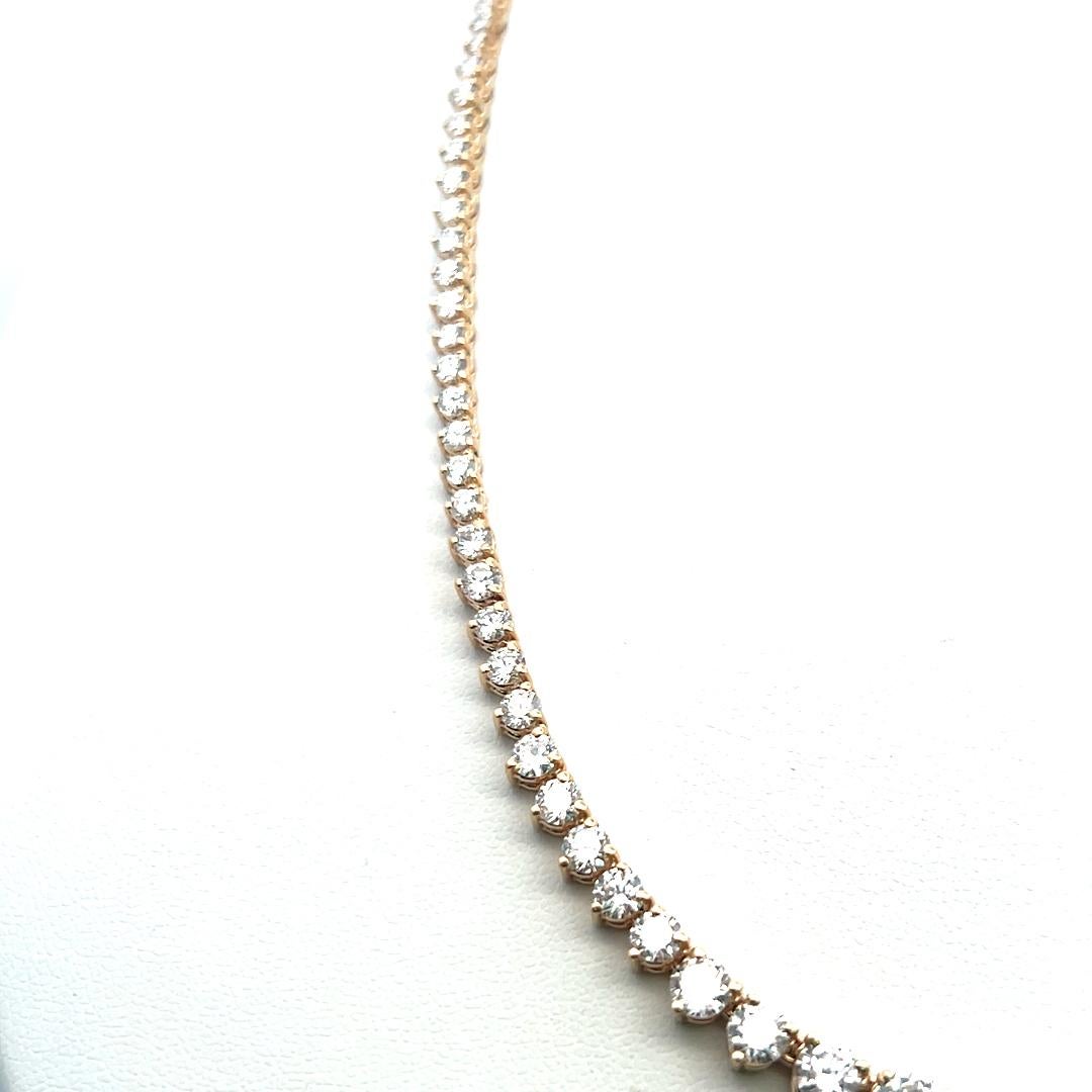 Collier Riviera en or jaune 14 carats, diamant rond brillant de 9,75 ct (F VS) en vente 1