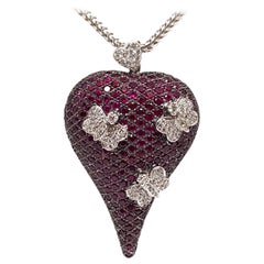 9.76 Carat 18 Karat White Gold Cocktail Dress Red Ruby Diamond Necklace Pendant