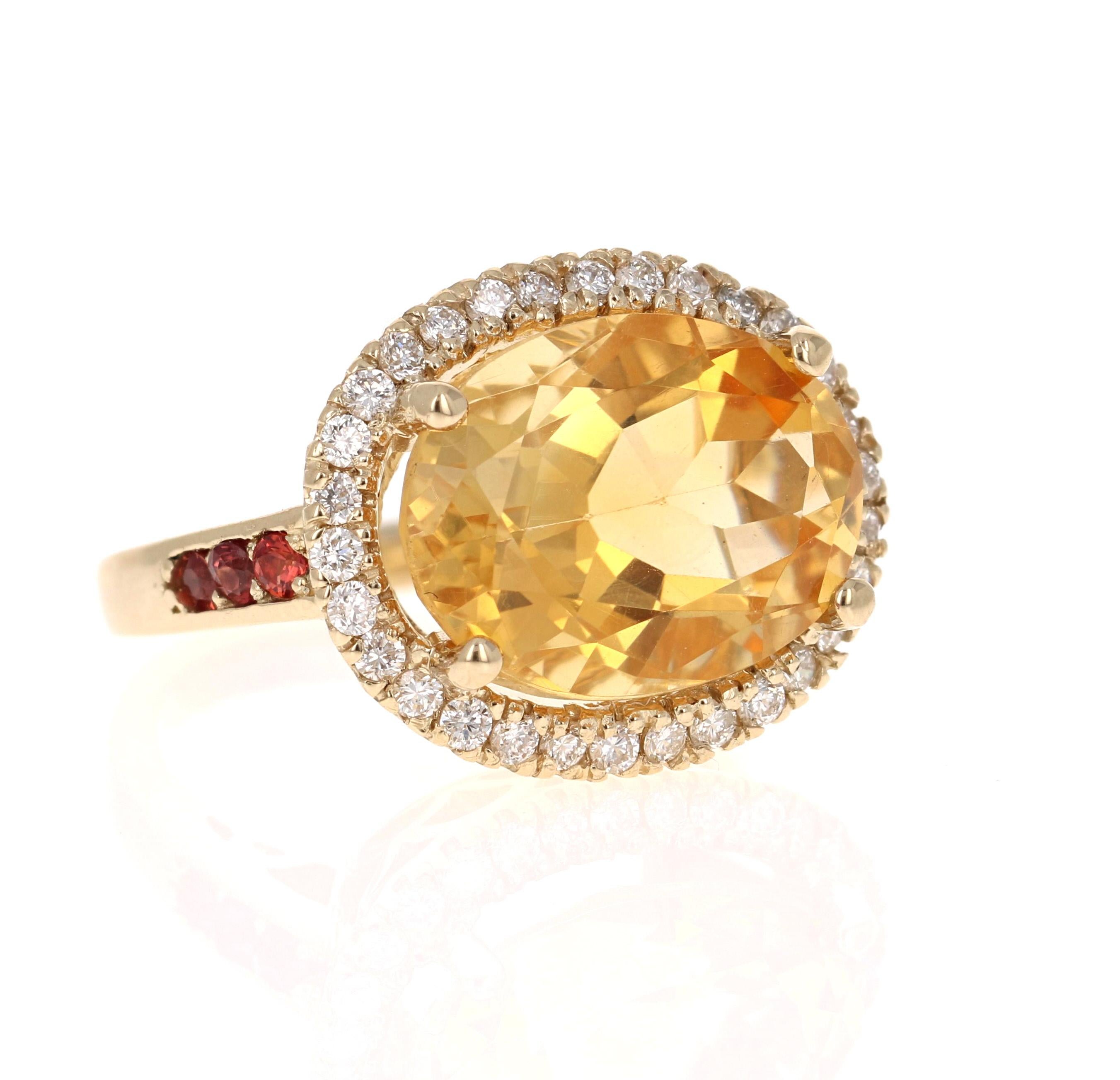 Modern 9.76 Carat Oval Cut Citrine Sapphire Diamond 14 Karat Yellow Gold Ring