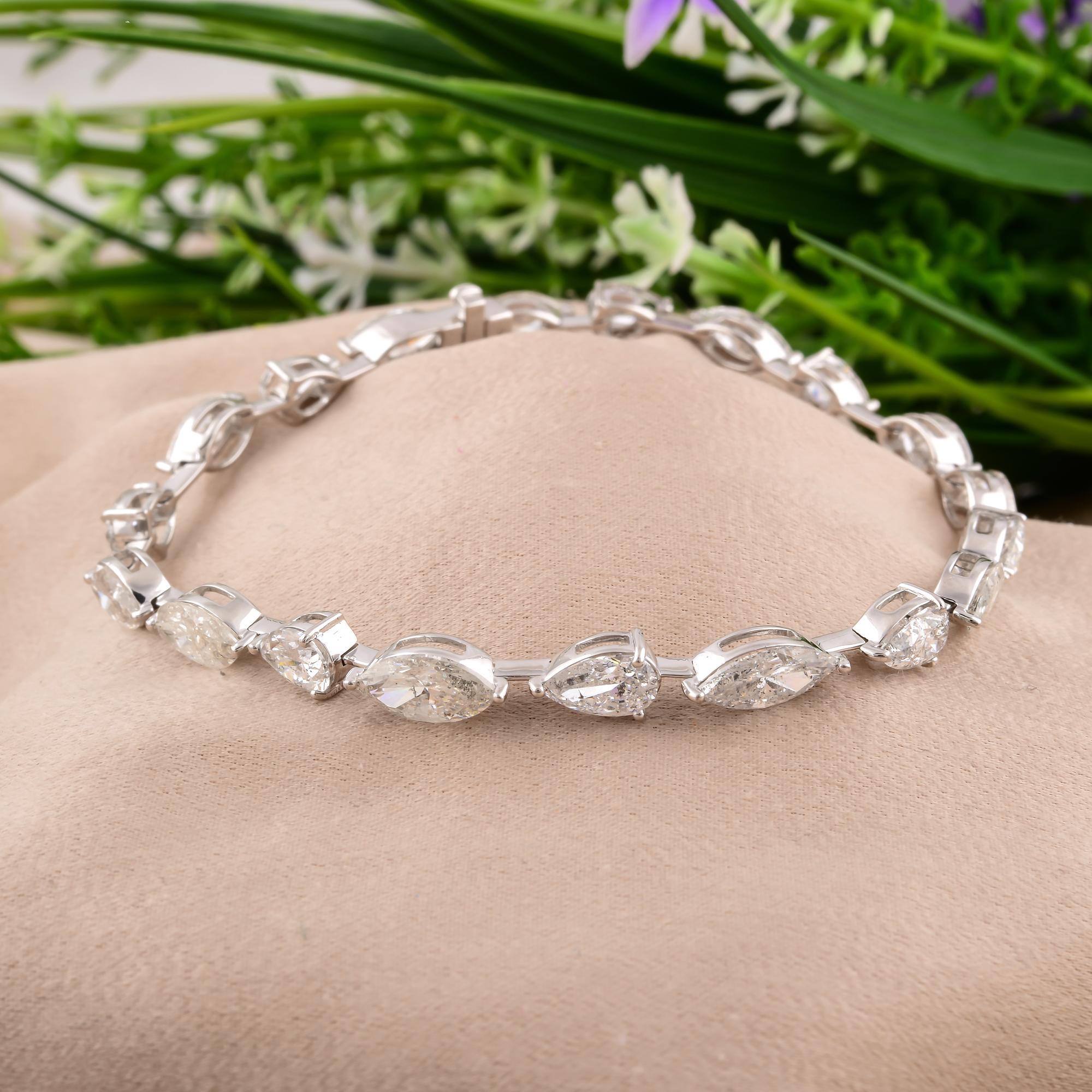 Pear Cut 9.76 Carat SI/H Pear Marquise Diamond Bracelet 18 Karat White Gold Fine Jewelry For Sale