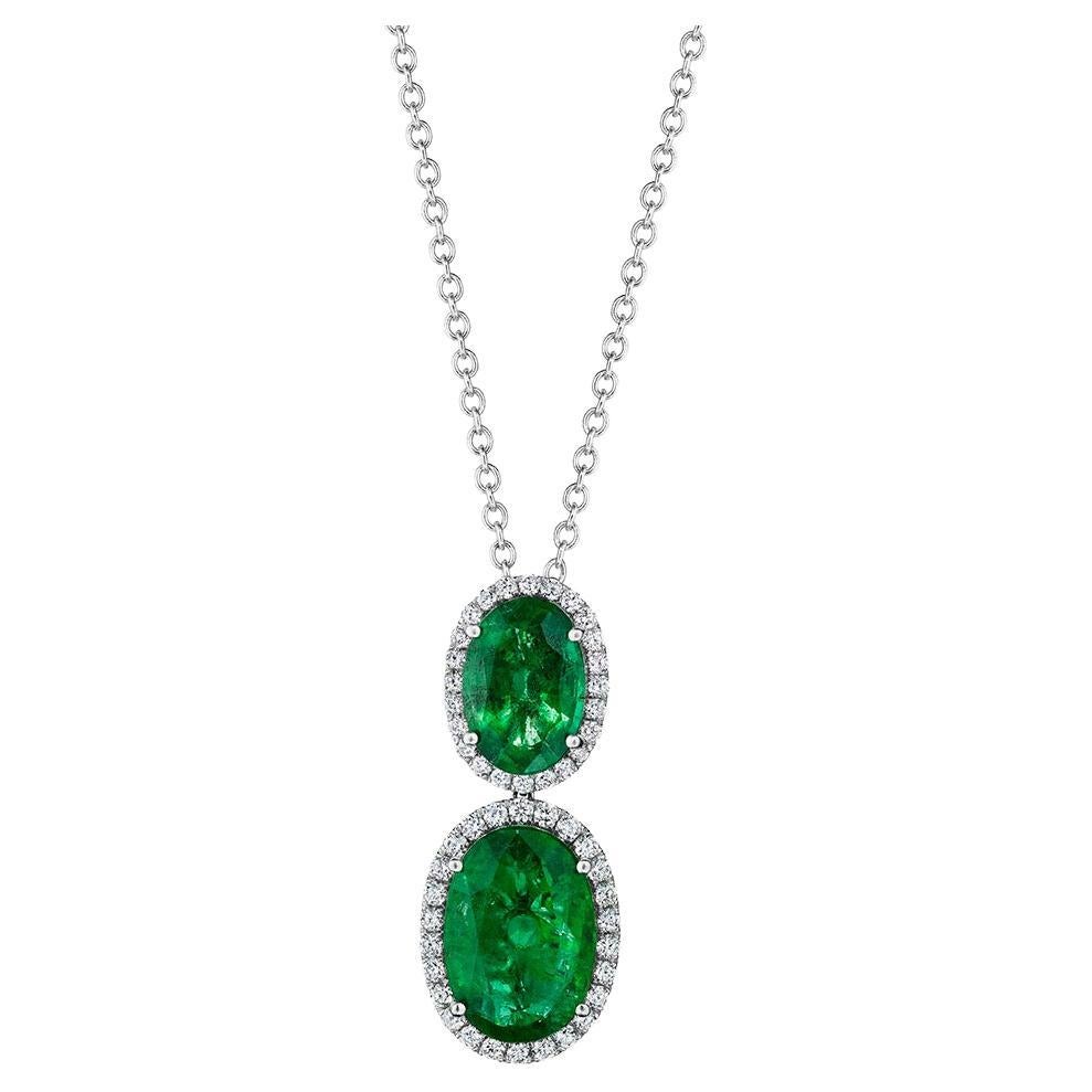 9.76ct Double Oval Emerald & Diamond Halo Pendant in 18KT Gold For Sale