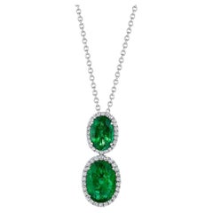 9.76ct Double Oval Emerald & Diamond Halo Pendant in 18KT Gold