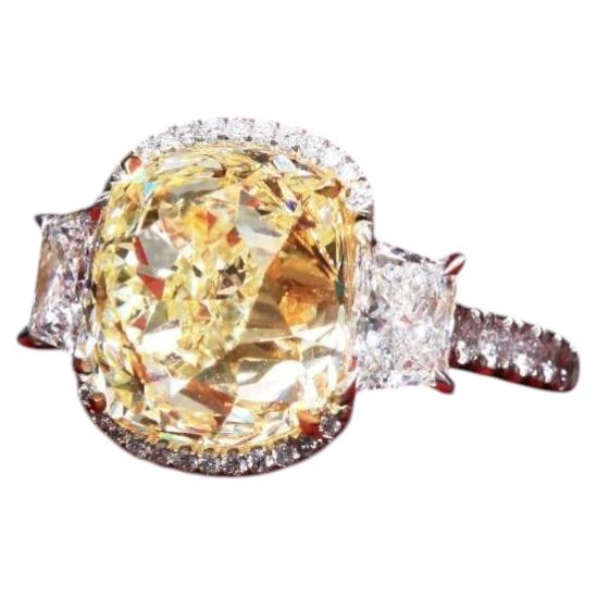 9.77 Carat Cushion Diamond Ring Fancy Yellow VS1 18K Gold For Sale