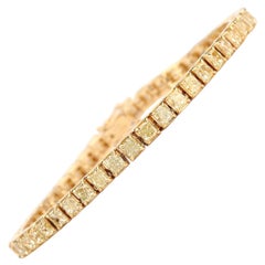 9.77 Carat Fancy Yellow Diamond Cushion Shape 18 Karat Yellow Gold Bracelet