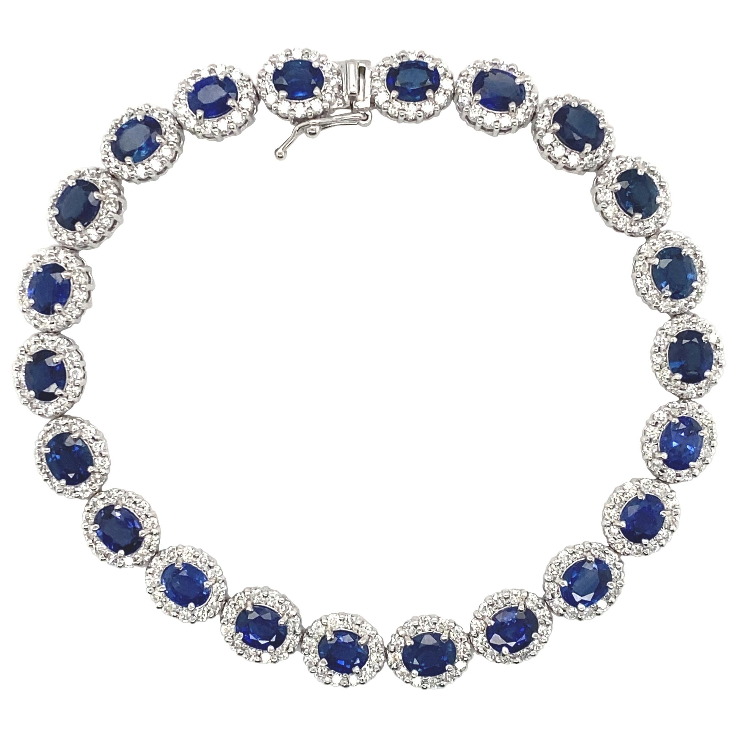 9.77 Carat Natural Sapphire and Diamonds Tennis Bracelet Set in Platinum