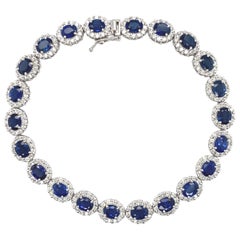 9.77 Carat Natural Sapphire and Diamonds Tennis Bracelet Set in Platinum