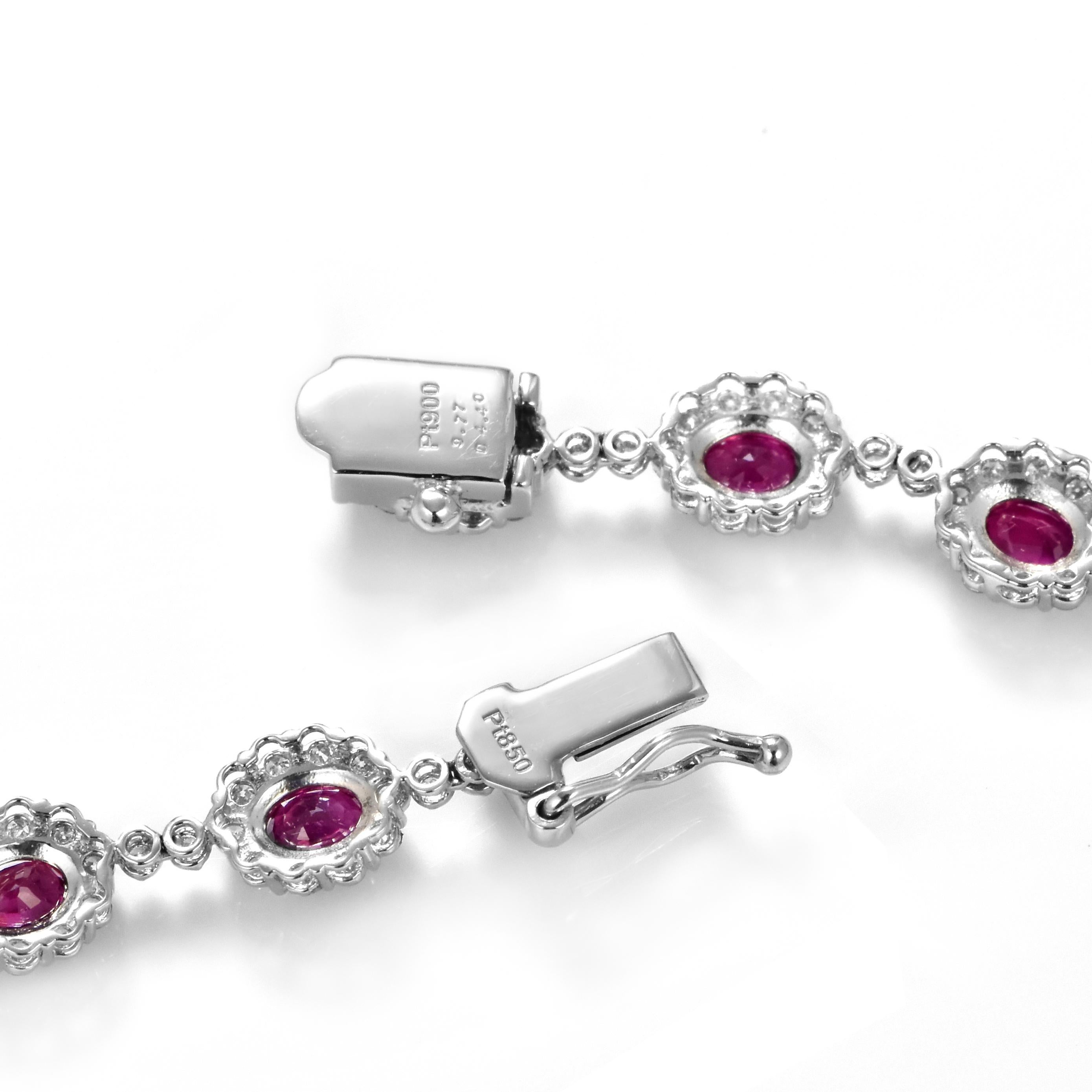 9.77 Carat Natural Vivid-Red Rubies & Diamonds Tennis Necklace Made in Platinum For Sale 1