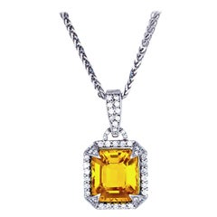 9.77 Carat Yellow Golden Sapphire and Diamond Pendant