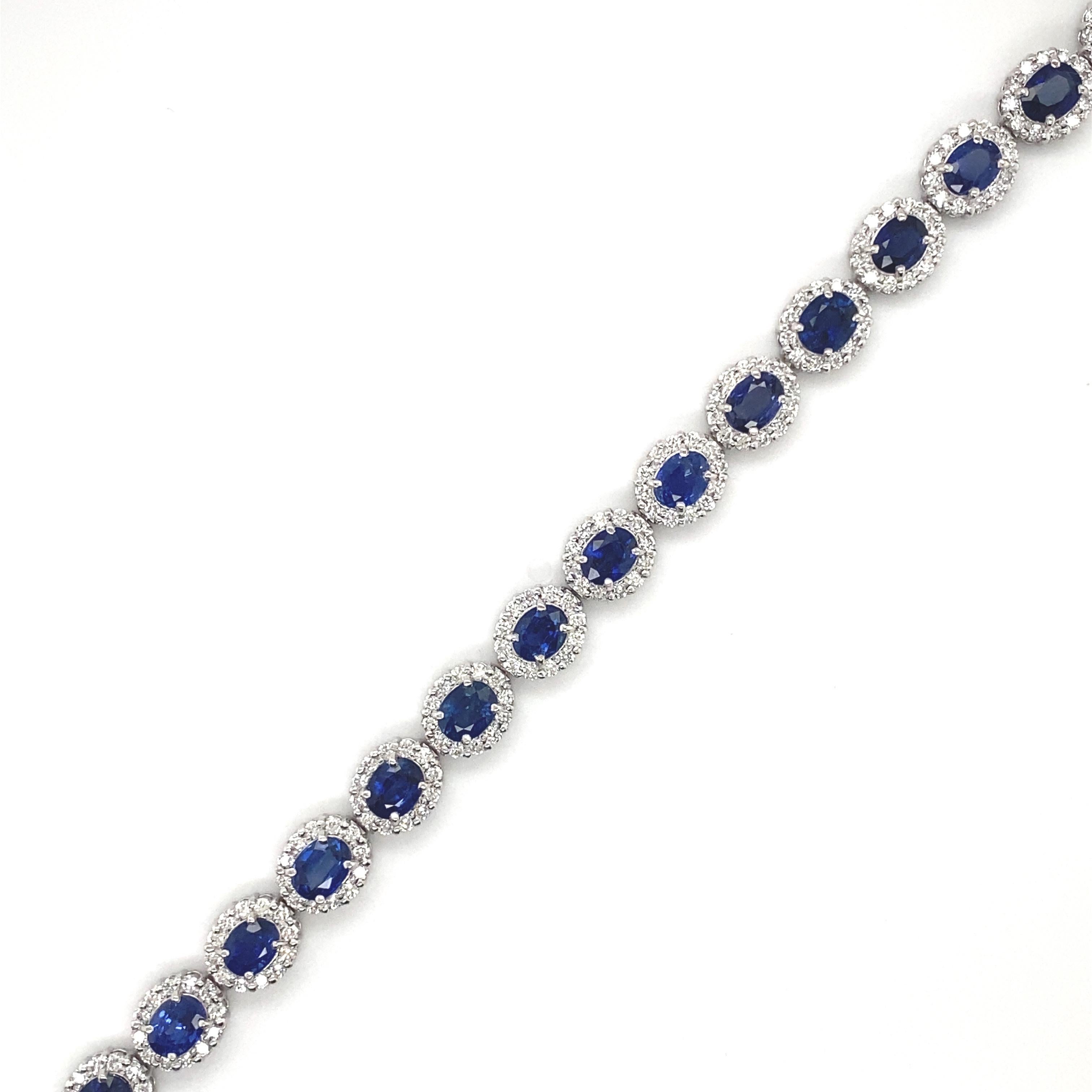 A beautiful Tennis Necklace Ring featuring a total of 9.77 Carats of Natural Sapphires and 2.53 Carats of Diamond Accents set in Platinum. The Sapphires are of 5x4 mm in size. Sapphires have extraordinary durability - they excel in hardness as well
