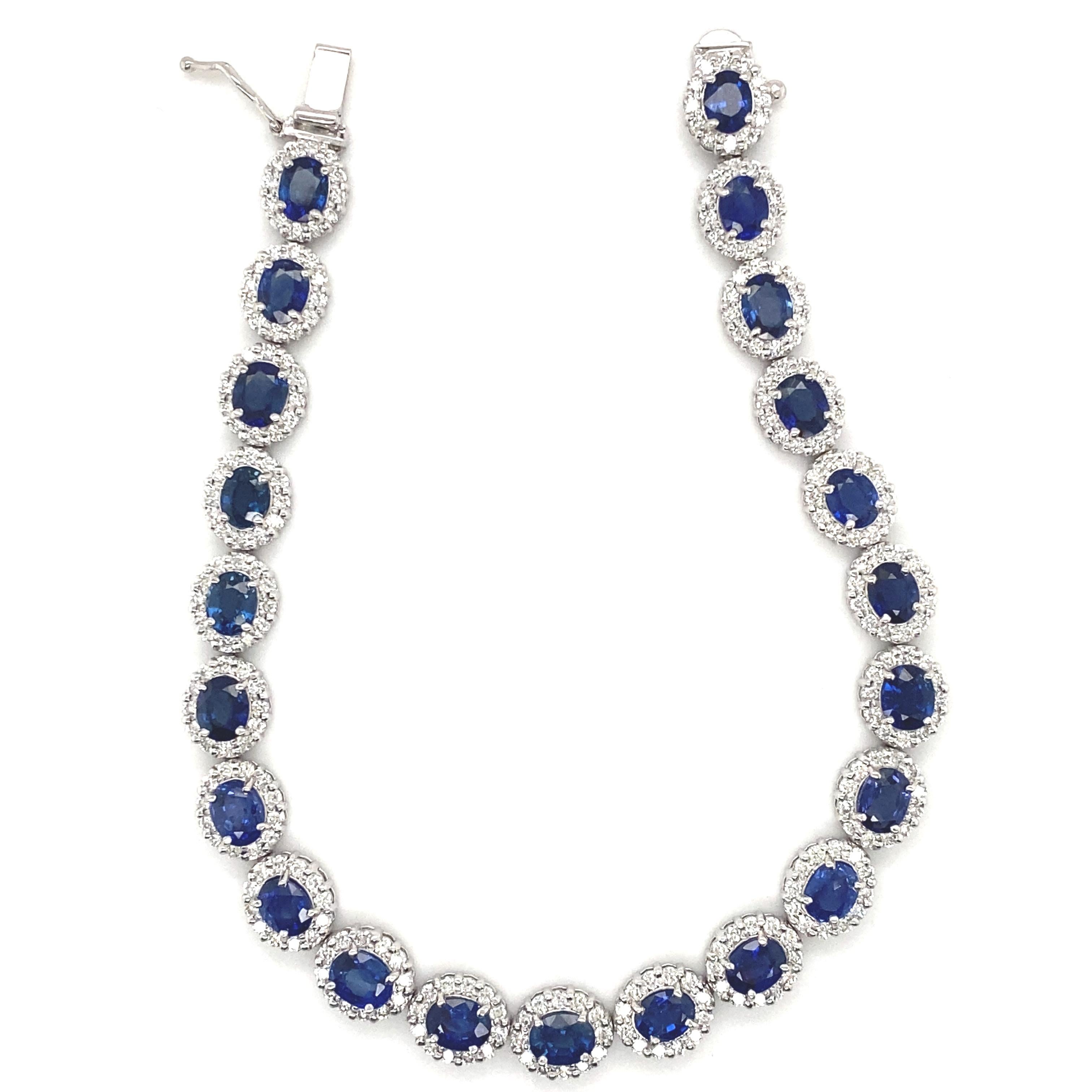 Modern 9.77 Carat Natural Sapphire and Diamonds Tennis Bracelet Set in Platinum