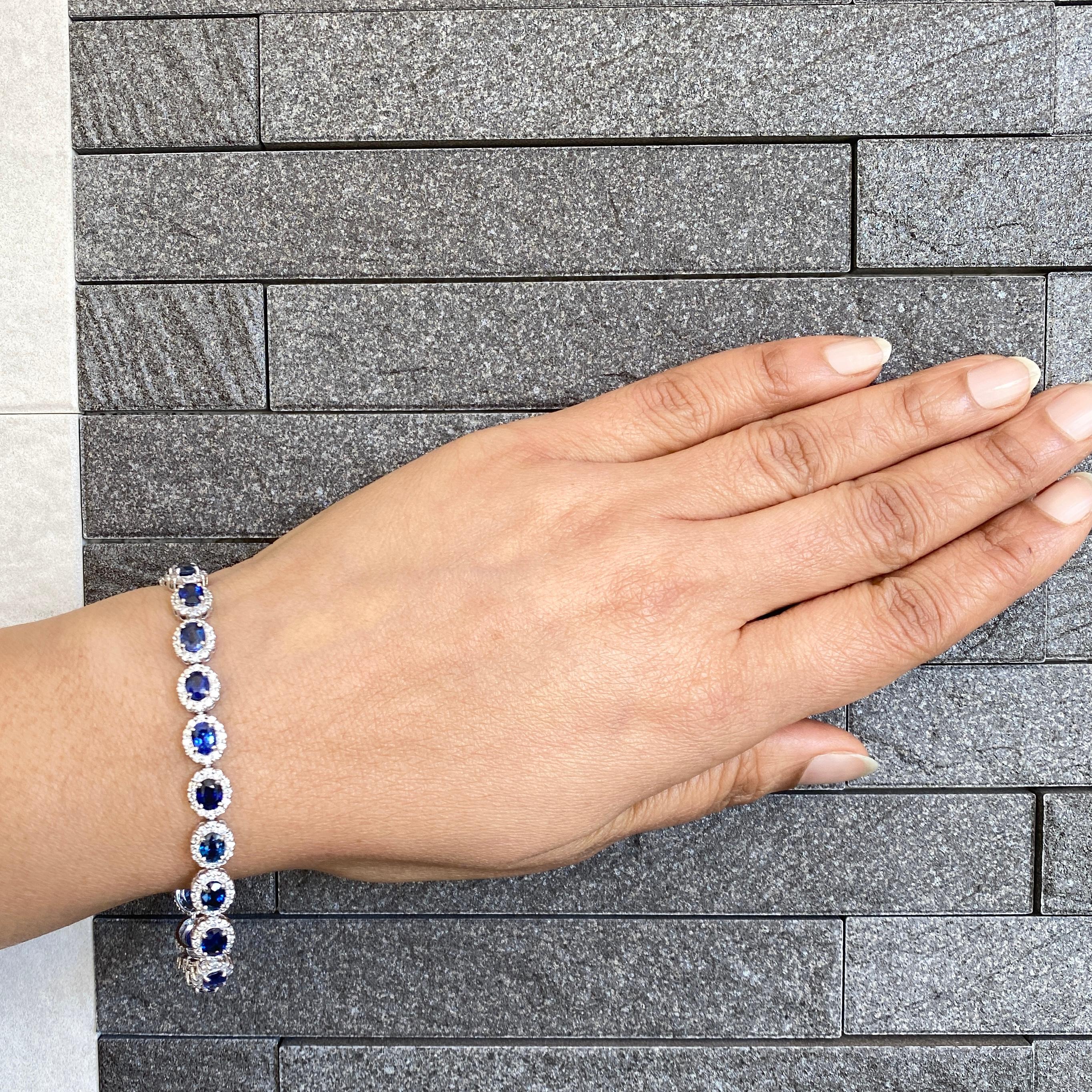 9.77 Carat Natural Sapphire and Diamonds Tennis Bracelet Set in Platinum In New Condition In Tokyo, JP