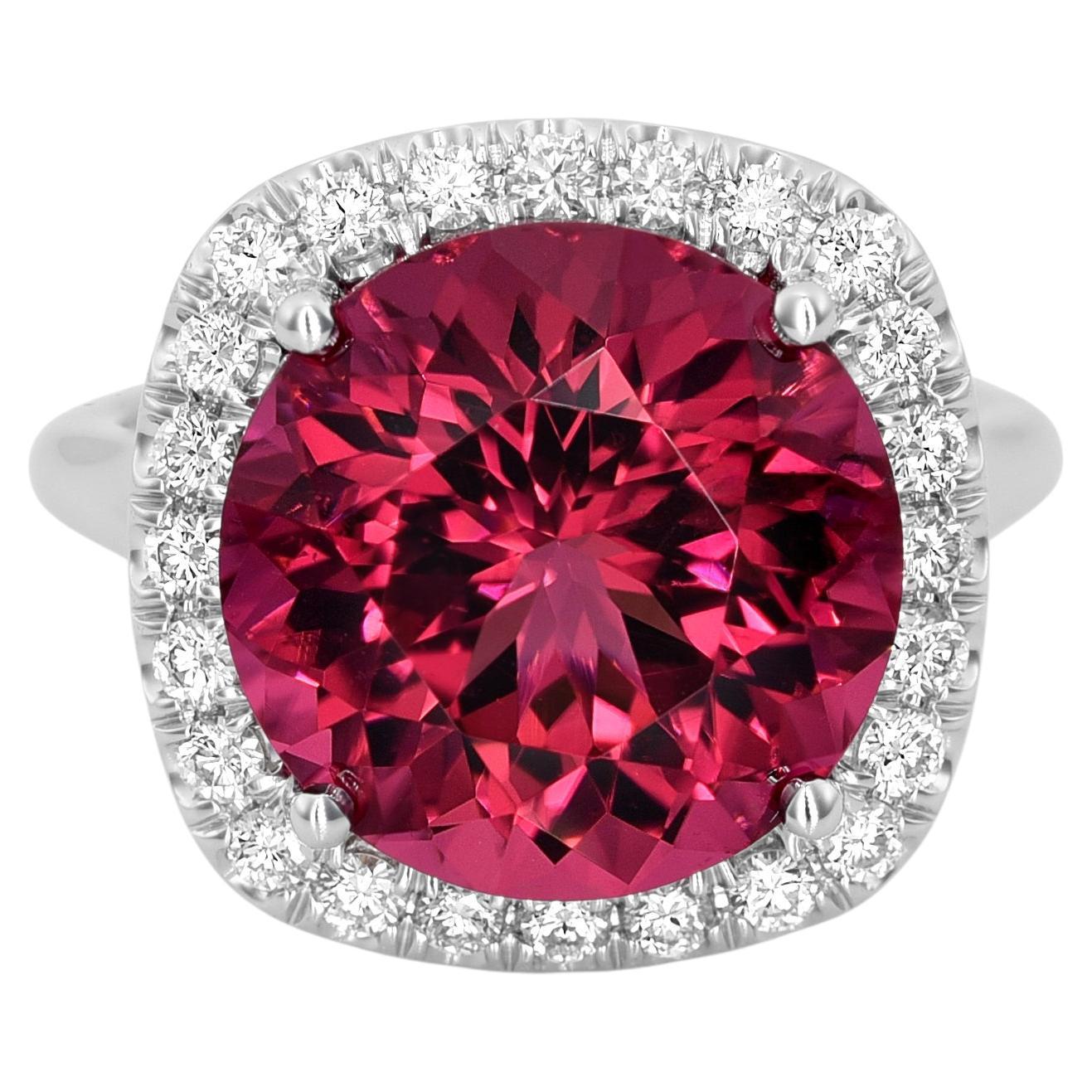 9.77 Carats Natural Red Tourmaline Diamonds set in 14K White Gold Ring For Sale